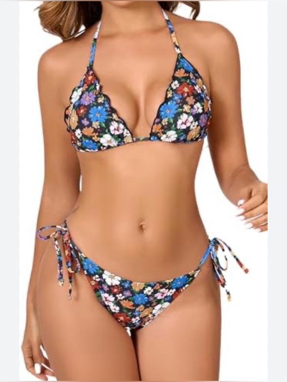 Joybik Floral Triangle Tie-Side Bikini - Blue Multicolor